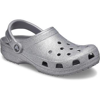 Crocs Classic Glitter Clog Strieborne - Damske Dreváky